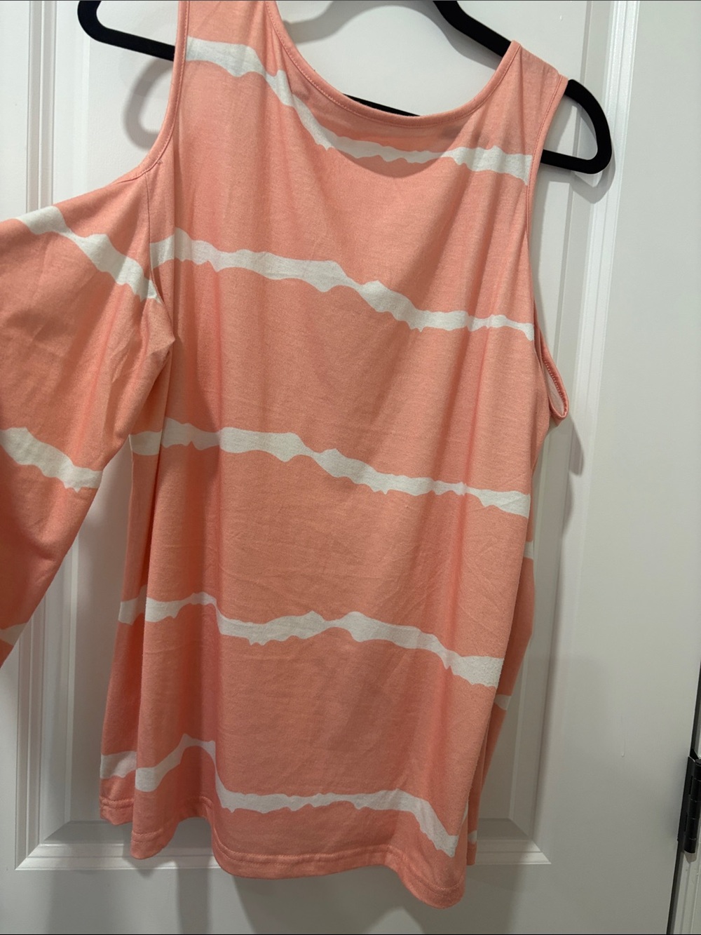 Cold-Shoulder Peach Stripe Top with Grommet Detail